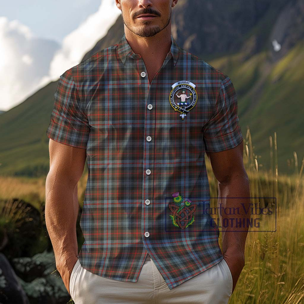 Murray of Atholl Weathered Tartan Cotton Hawaiian Shirt with Family Crest Adult - Tartan Vibes Clothing