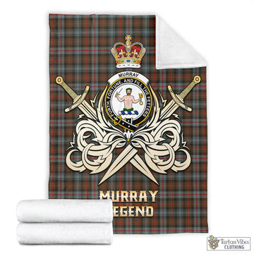 Murray of Atholl Weathered Tartan Blanket with Clan Crest and the Golden Sword of Courageous Legacy