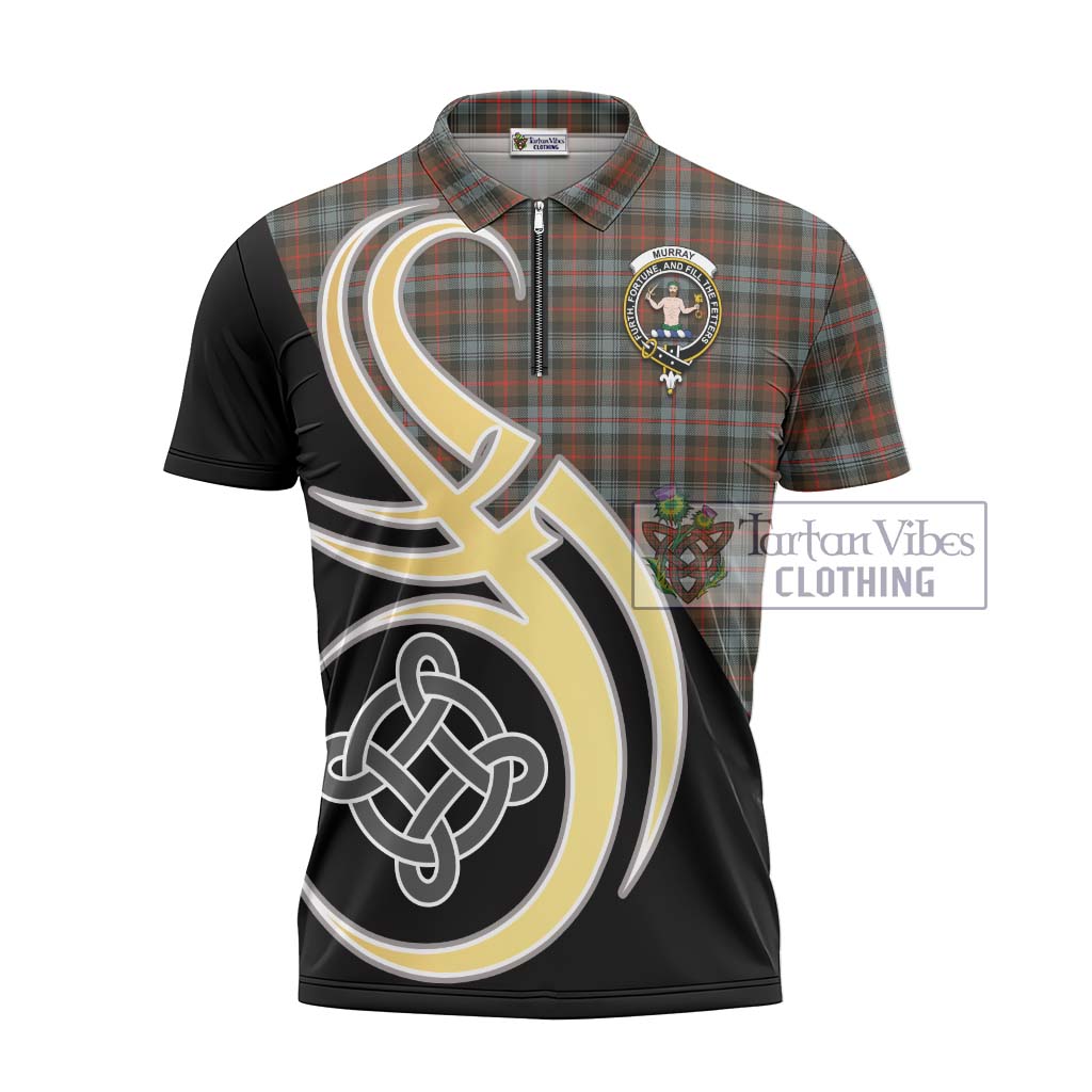 Tartan Vibes Clothing Murray of Atholl Weathered Tartan Zipper Polo Shirt with Family Crest and Celtic Symbol Style