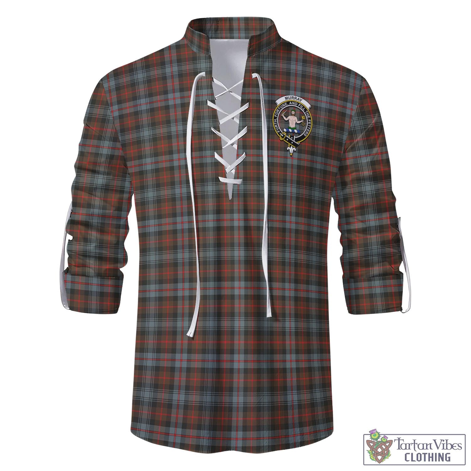 Tartan Vibes Clothing Murray of Atholl Weathered Tartan Men's Scottish Traditional Jacobite Ghillie Kilt Shirt with Family Crest