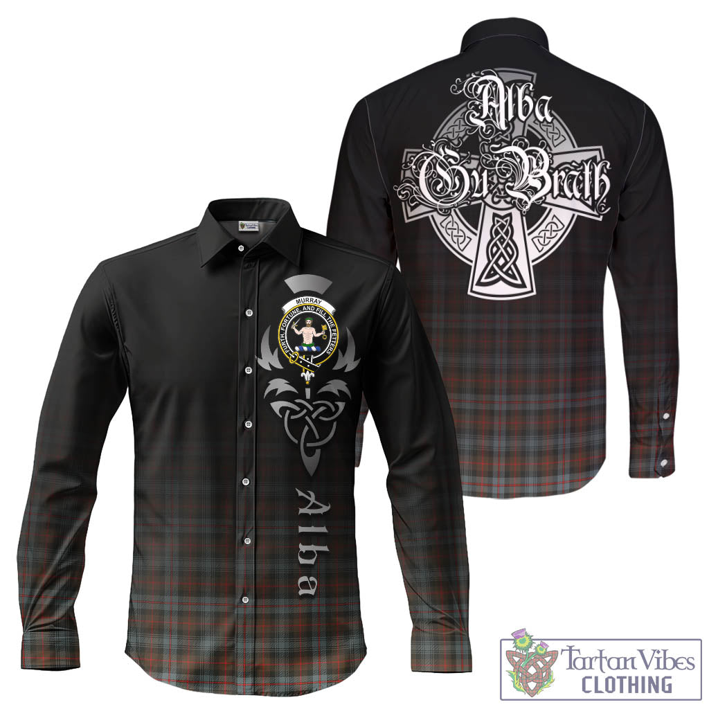 Tartan Vibes Clothing Murray of Atholl Weathered Tartan Long Sleeve Button Up Featuring Alba Gu Brath Family Crest Celtic Inspired