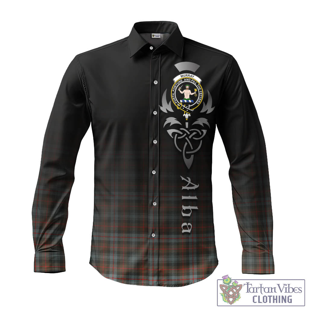 Tartan Vibes Clothing Murray of Atholl Weathered Tartan Long Sleeve Button Up Featuring Alba Gu Brath Family Crest Celtic Inspired