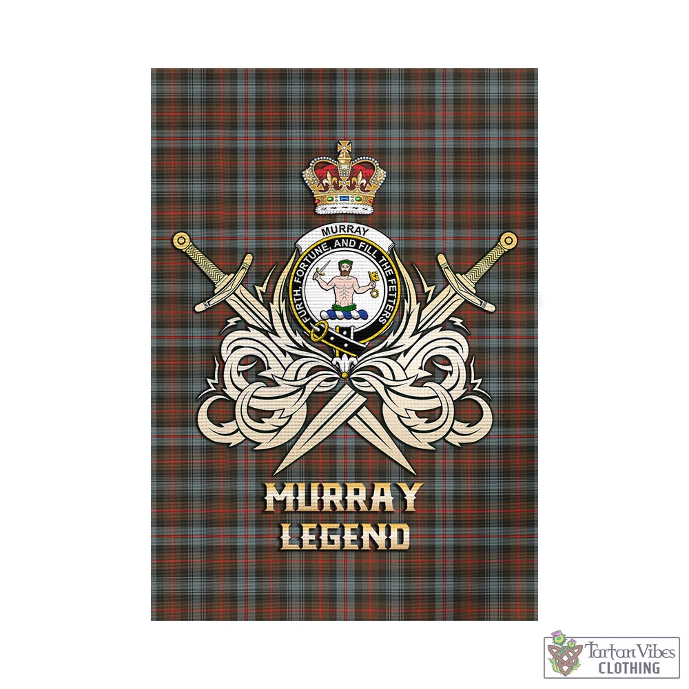 Tartan Vibes Clothing Murray of Atholl Weathered Tartan Flag with Clan Crest and the Golden Sword of Courageous Legacy