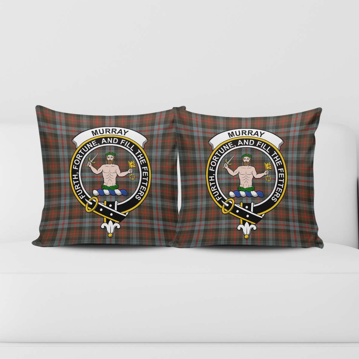 Murray of Atholl Weathered Tartan Pillow Cover with Family Crest - Tartanvibesclothing