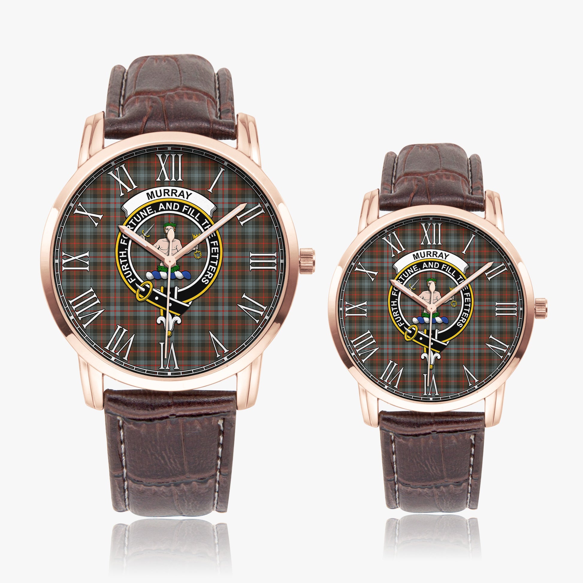 Murray of Atholl Weathered Tartan Family Crest Leather Strap Quartz Watch - Tartanvibesclothing