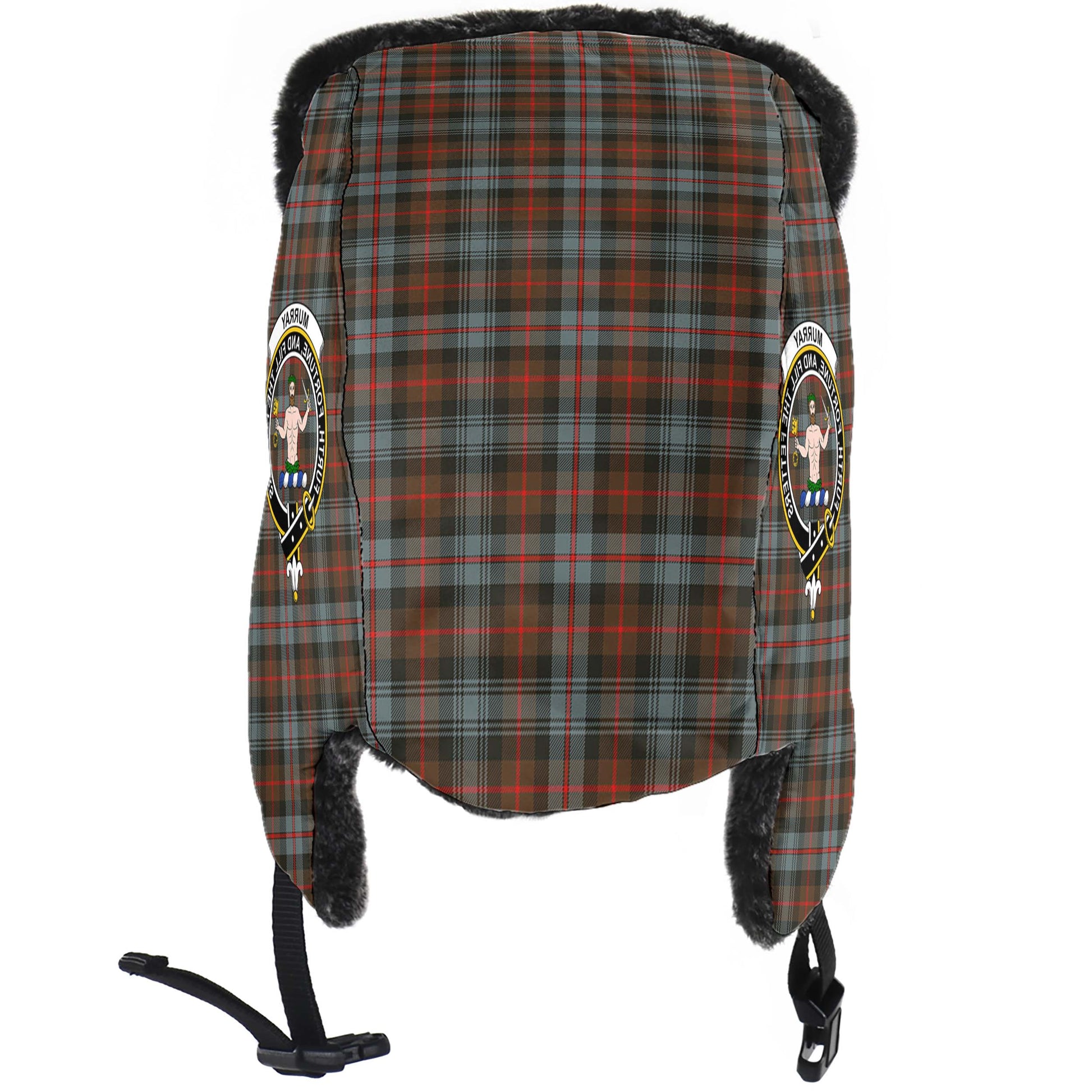 Murray of Atholl Weathered Tartan Winter Trapper Hat with Family Crest - Tartanvibesclothing