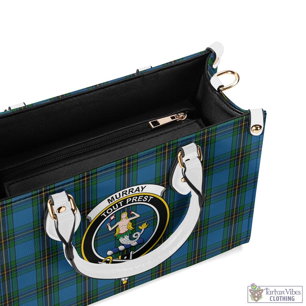 Tartan Vibes Clothing Murray of Elibank Tartan Luxury Leather Handbags with Family Crest