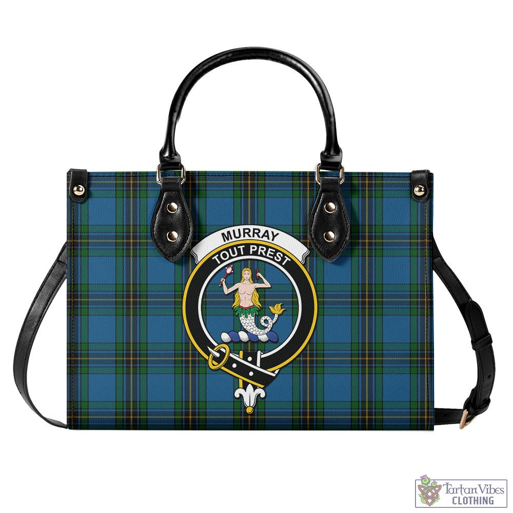 Tartan Vibes Clothing Murray of Elibank Tartan Luxury Leather Handbags with Family Crest