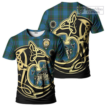 Murray of Elibank Tartan T-Shirt with Family Crest Celtic Wolf Style