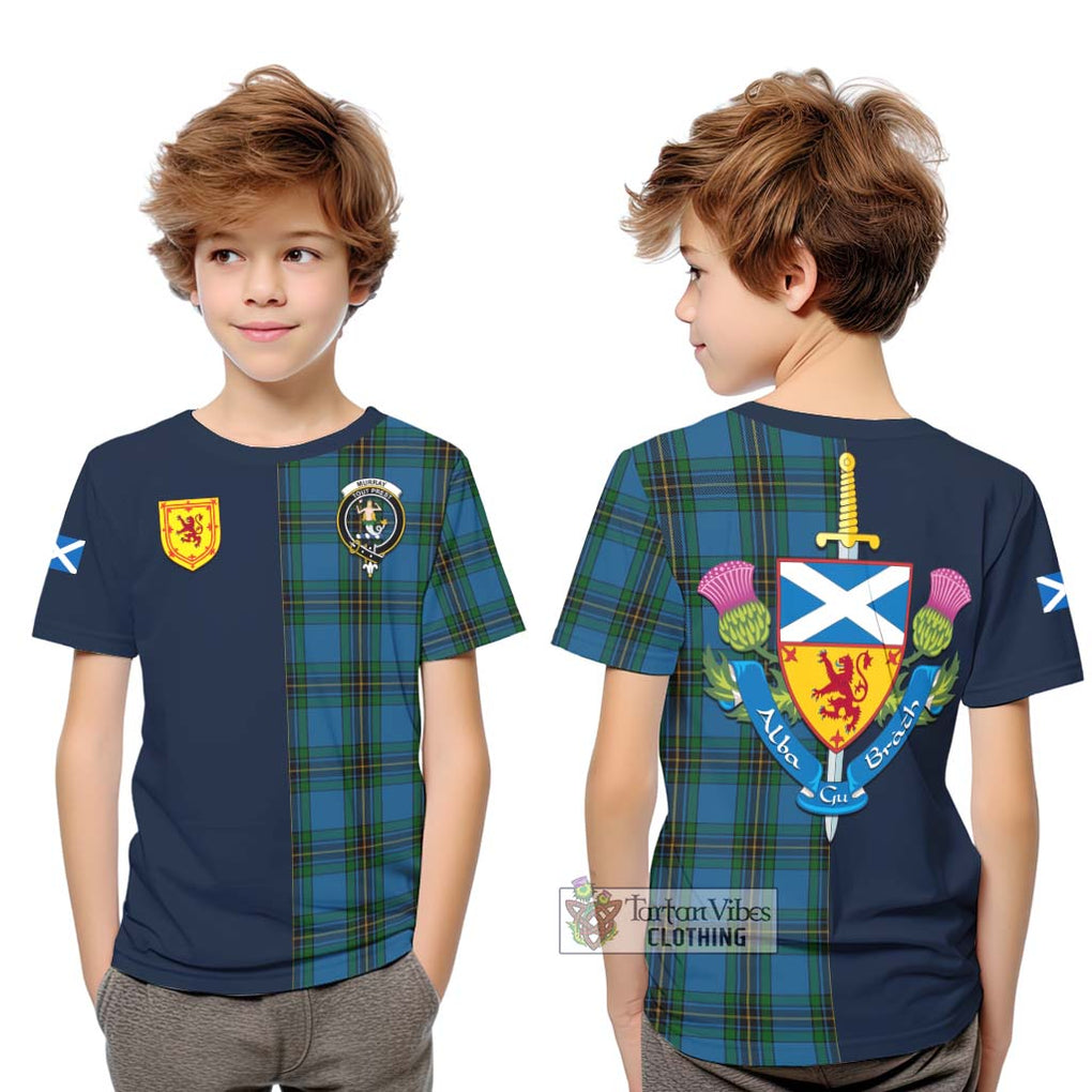 Tartan Vibes Clothing Murray of Elibank Tartan Kid T-Shirt with Scottish Lion Royal Arm Half Style