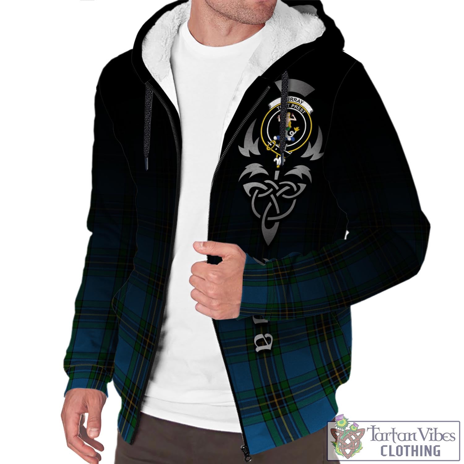 Tartan Vibes Clothing Murray of Elibank Tartan Sherpa Hoodie Featuring Alba Gu Brath Family Crest Celtic Inspired