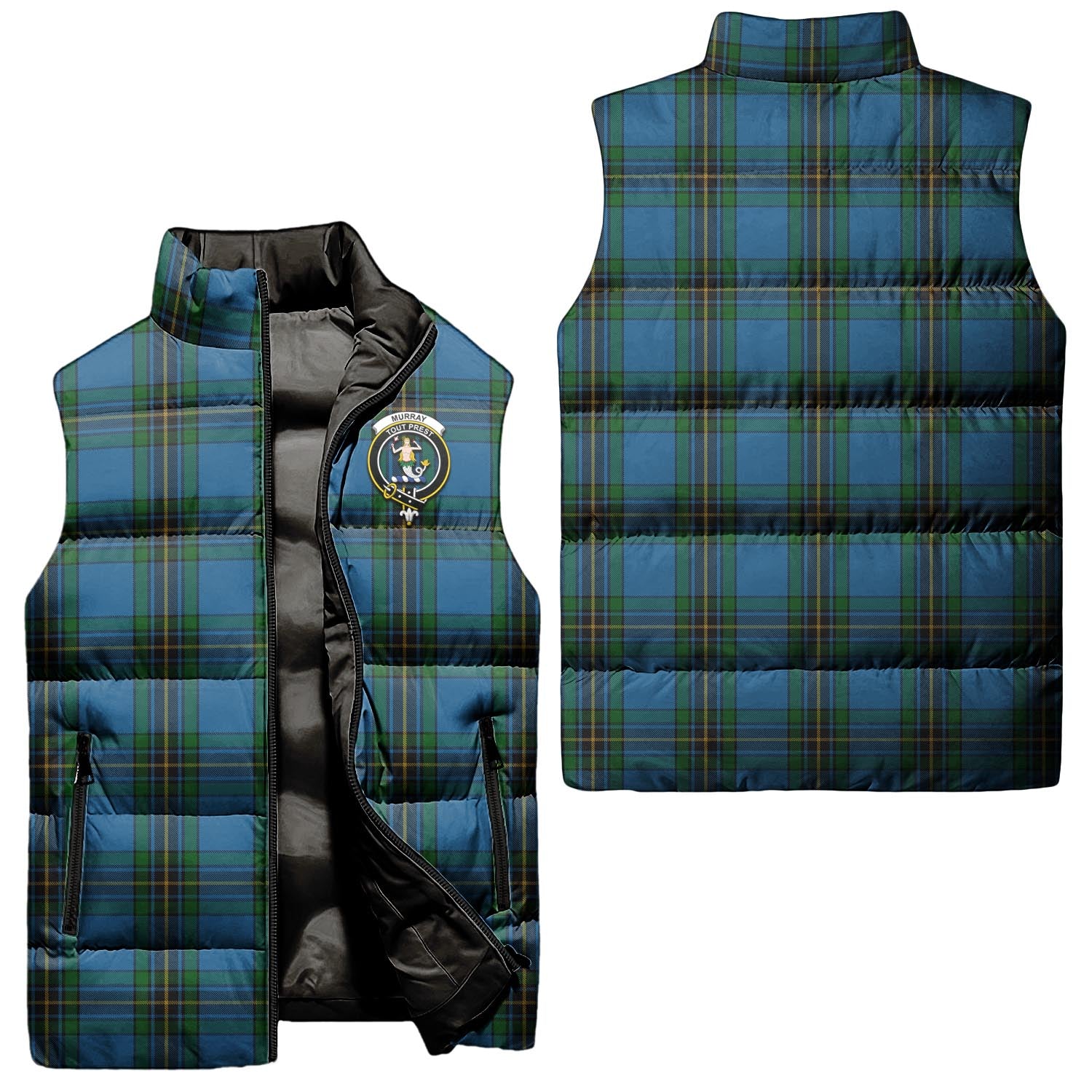 Murray of Elibank Tartan Sleeveless Puffer Jacket with Family Crest Unisex - Tartanvibesclothing