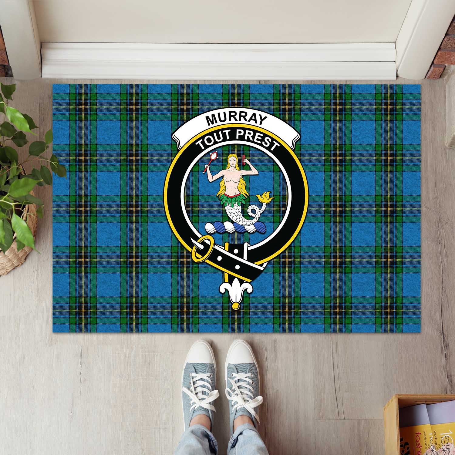 Murray of Elibank Tartan Door Mat with Family Crest - Tartanvibesclothing