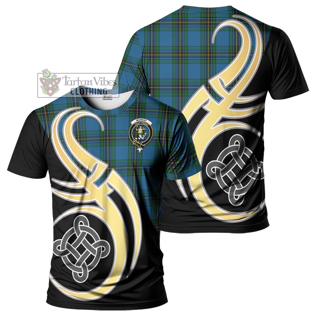 Tartan Vibes Clothing Murray of Elibank Tartan T-Shirt with Family Crest and Celtic Symbol Style