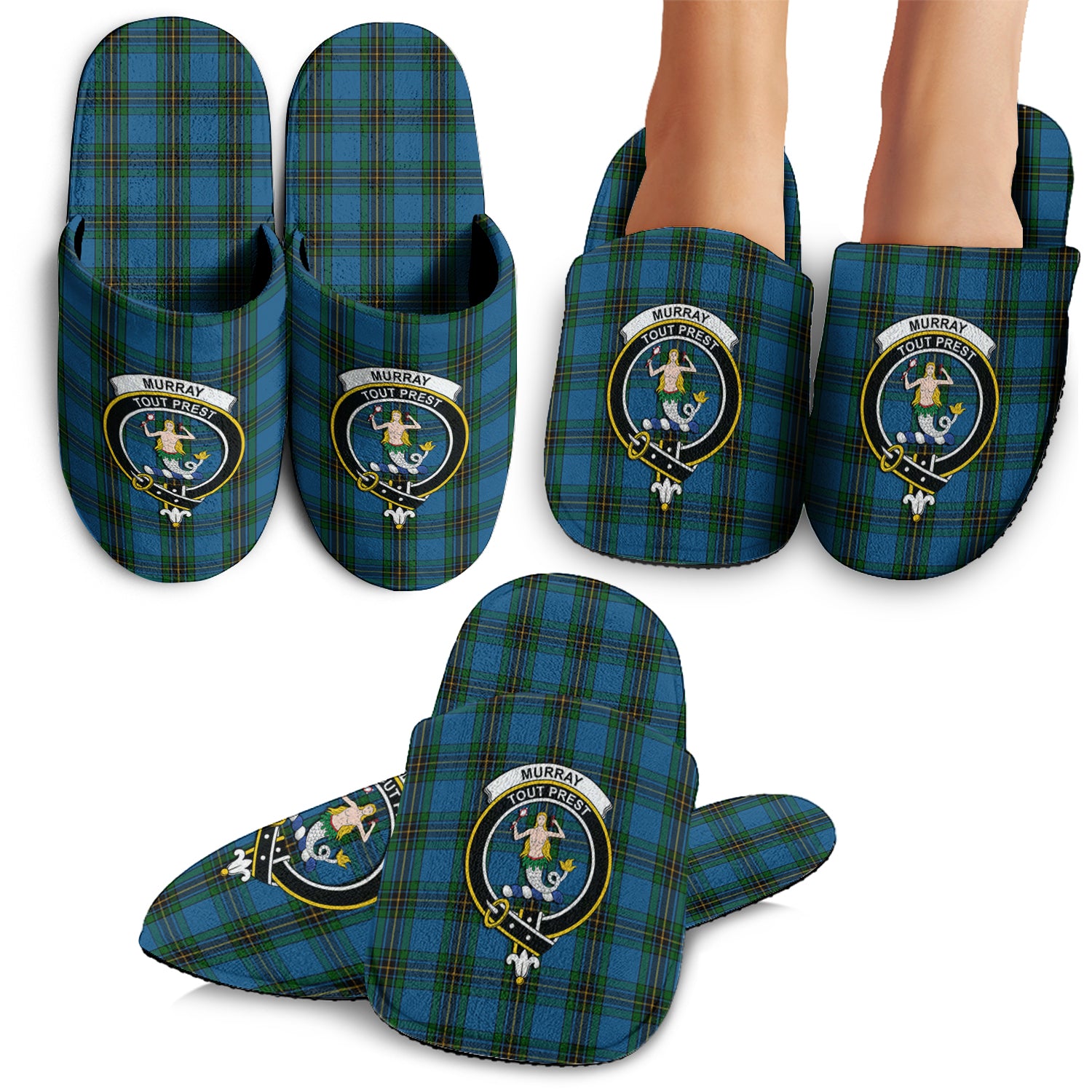 Murray of Elibank Tartan Home Slippers with Family Crest - Tartan Vibes Clothing