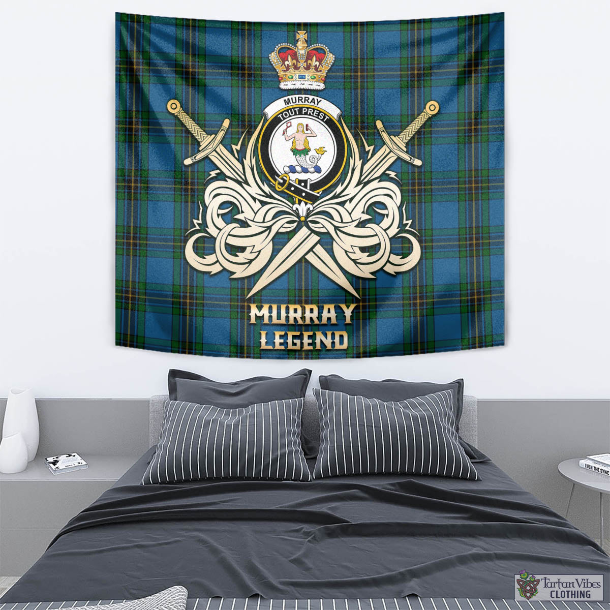 Tartan Vibes Clothing Murray of Elibank Tartan Tapestry with Clan Crest and the Golden Sword of Courageous Legacy