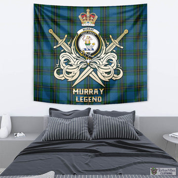 Murray of Elibank Tartan Tapestry with Clan Crest and the Golden Sword of Courageous Legacy