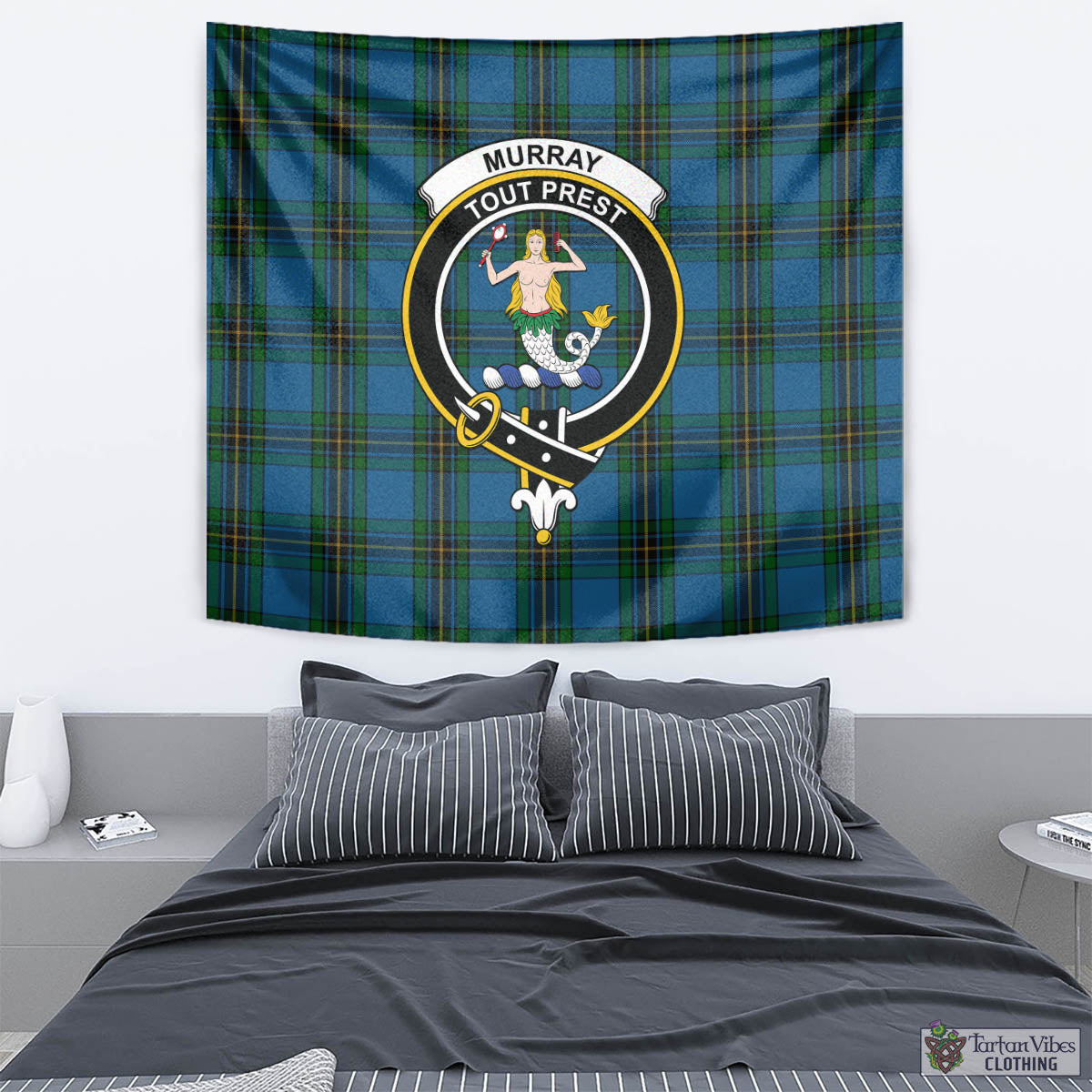 Tartan Vibes Clothing Murray of Elibank Tartan Tapestry Wall Hanging and Home Decor for Room with Family Crest