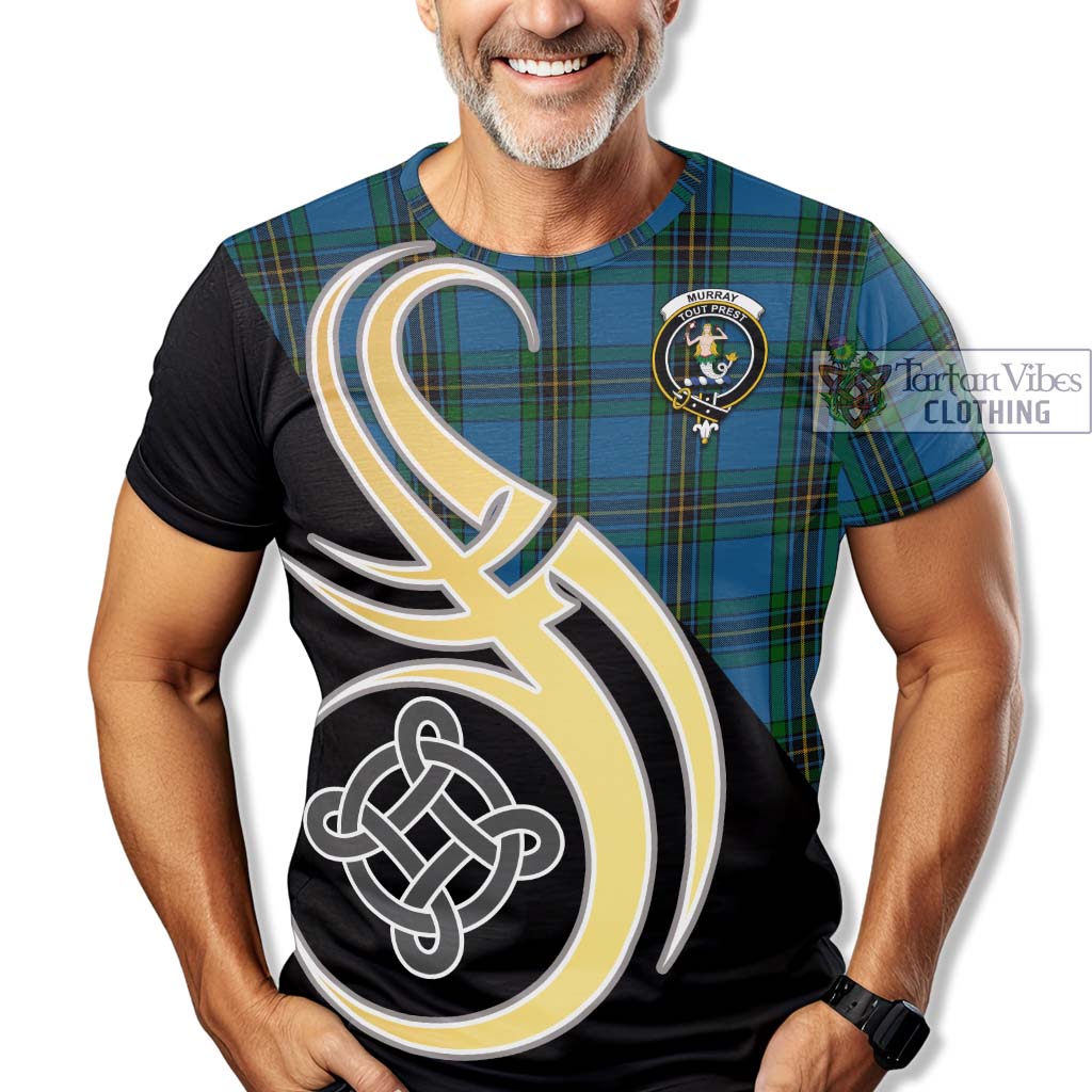 Tartan Vibes Clothing Murray of Elibank Tartan T-Shirt with Family Crest and Celtic Symbol Style