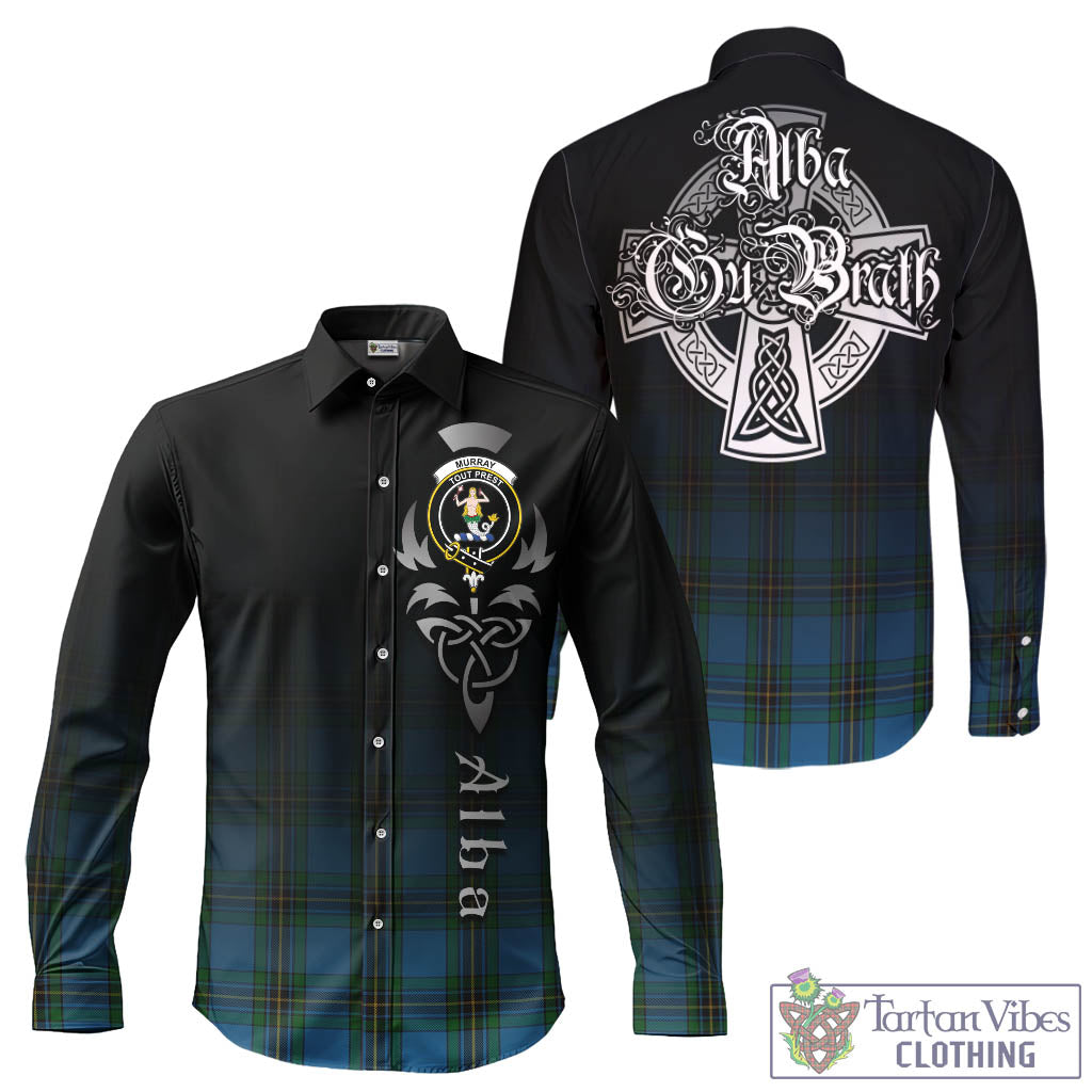 Tartan Vibes Clothing Murray of Elibank Tartan Long Sleeve Button Up Featuring Alba Gu Brath Family Crest Celtic Inspired