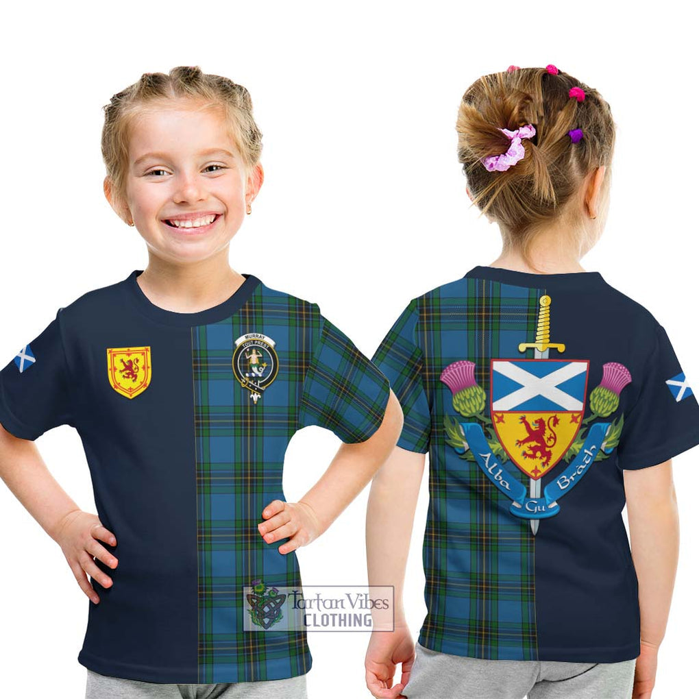 Tartan Vibes Clothing Murray of Elibank Tartan Kid T-Shirt with Scottish Lion Royal Arm Half Style