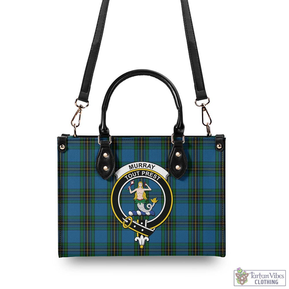 Tartan Vibes Clothing Murray of Elibank Tartan Luxury Leather Handbags with Family Crest