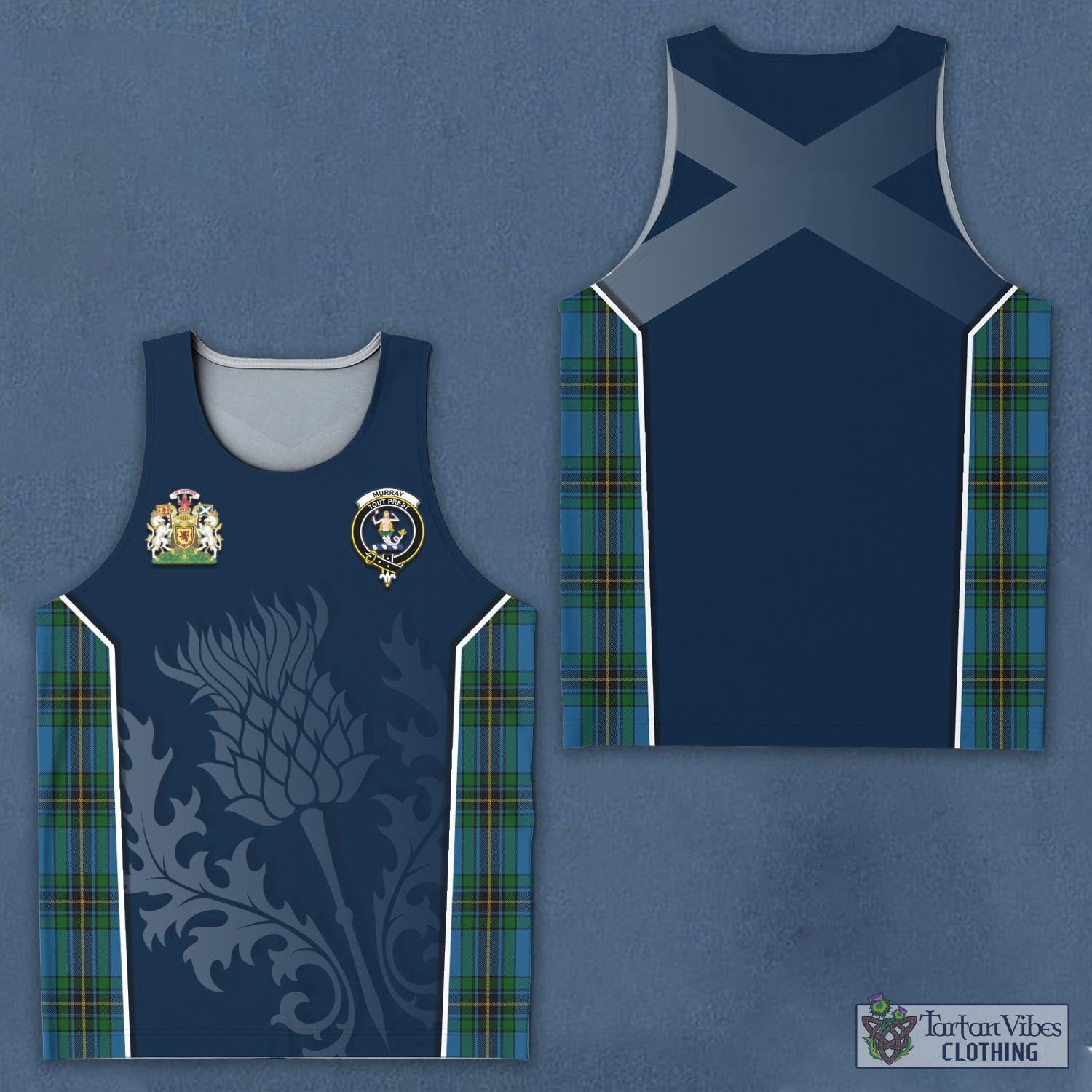 Tartan Vibes Clothing Murray of Elibank Tartan Men's Tanks Top with Family Crest and Scottish Thistle Vibes Sport Style