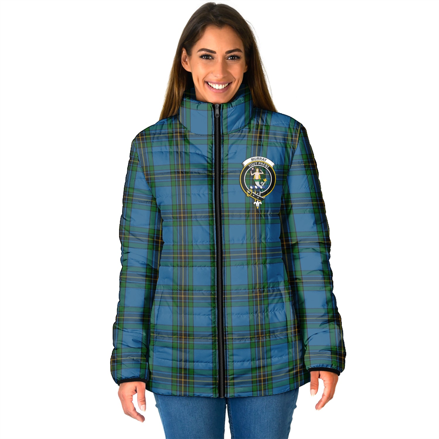 Murray of Elibank Tartan Padded Jacket with Family Crest - Tartan Vibes Clothing