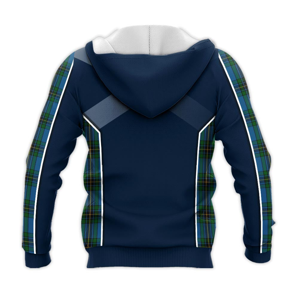 Tartan Vibes Clothing Murray of Elibank Tartan Knitted Hoodie with Family Crest and Scottish Thistle Vibes Sport Style