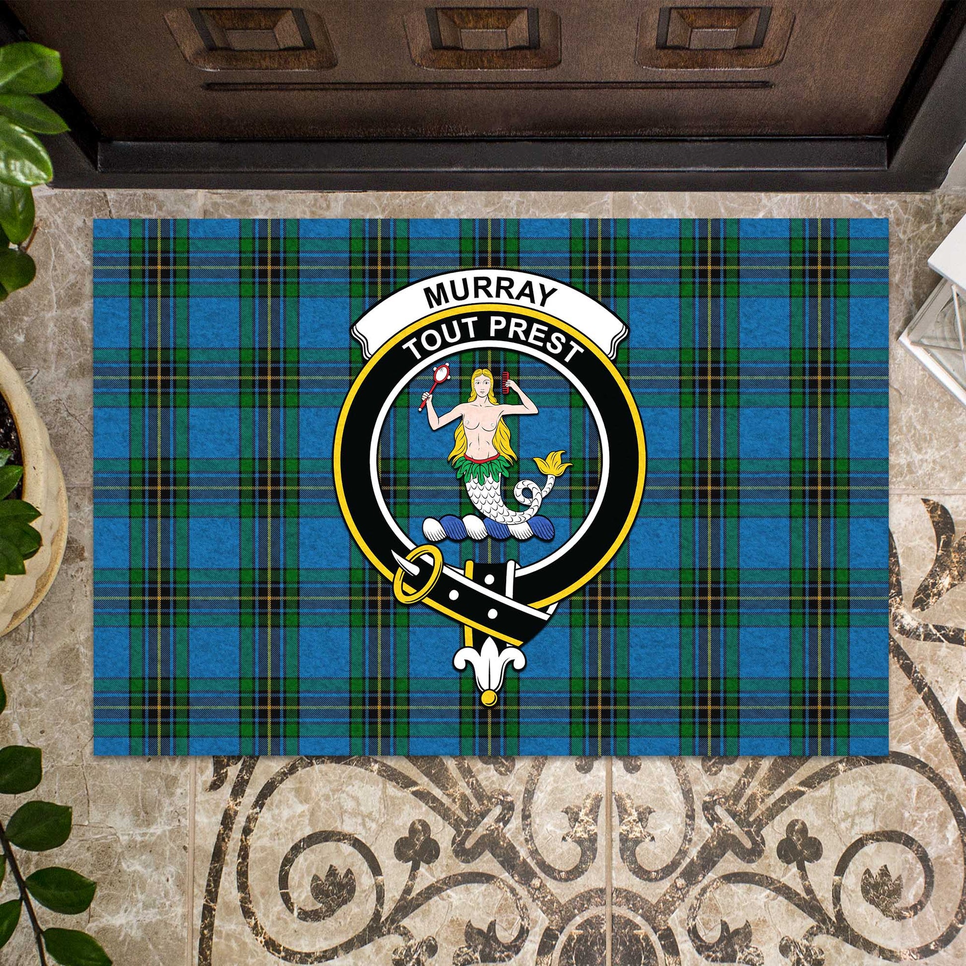 Murray of Elibank Tartan Door Mat with Family Crest - Tartanvibesclothing