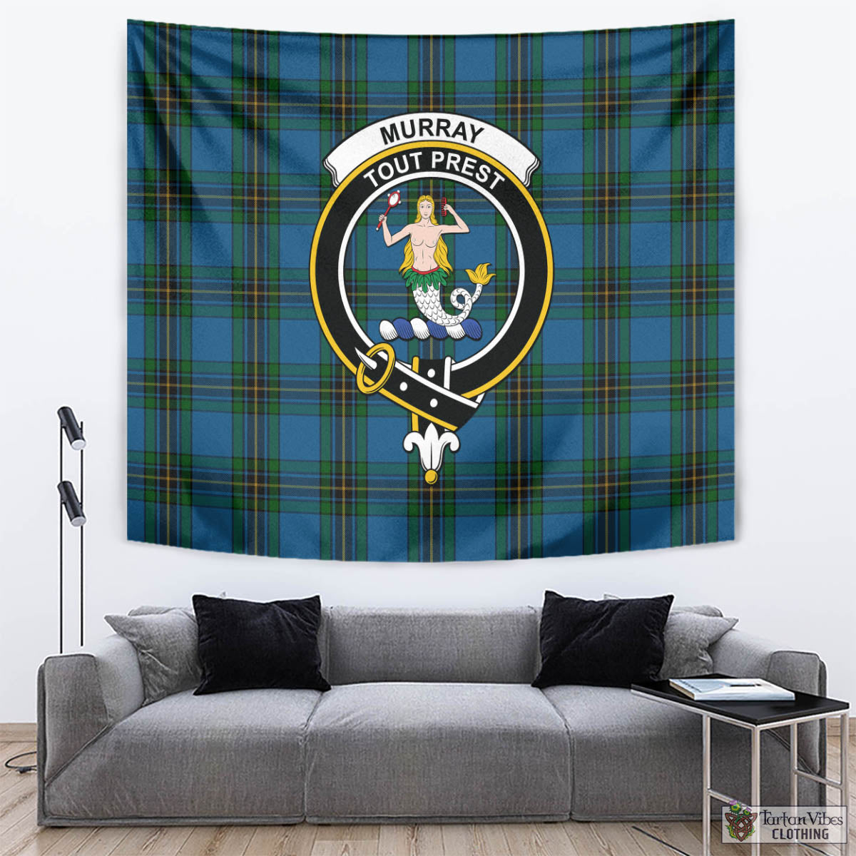 Tartan Vibes Clothing Murray of Elibank Tartan Tapestry Wall Hanging and Home Decor for Room with Family Crest