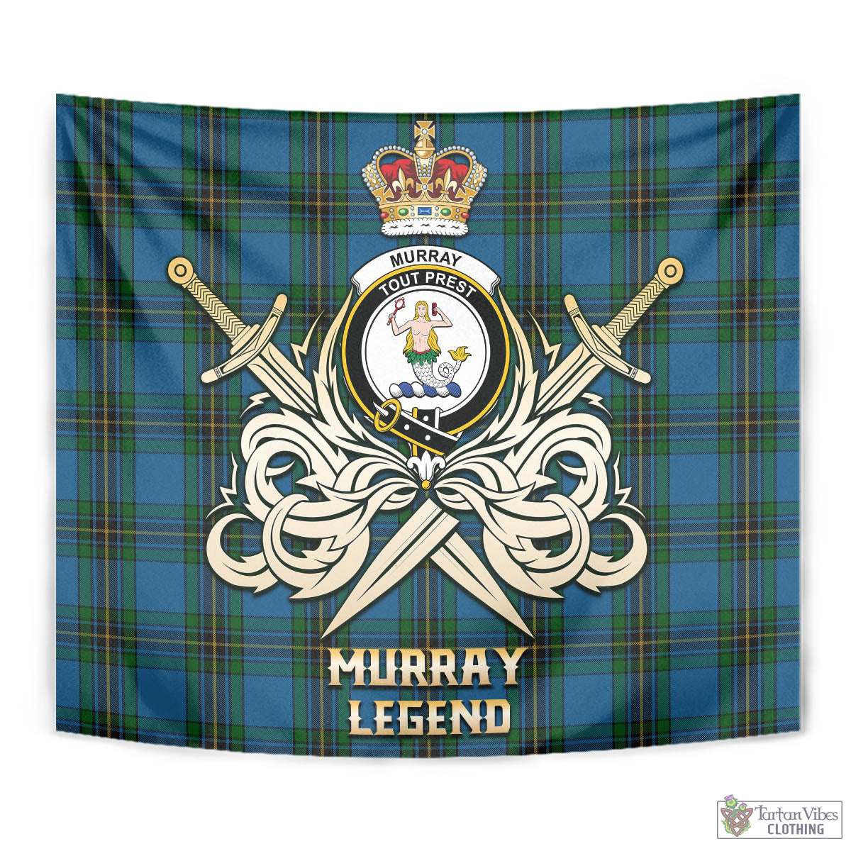 Tartan Vibes Clothing Murray of Elibank Tartan Tapestry with Clan Crest and the Golden Sword of Courageous Legacy