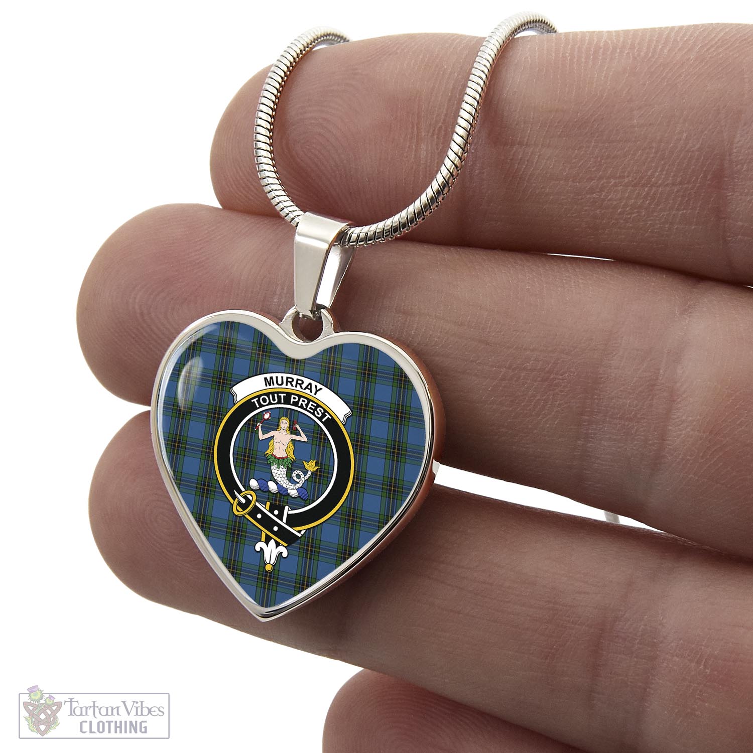 Tartan Vibes Clothing Murray of Elibank Tartan Heart Necklace with Family Crest