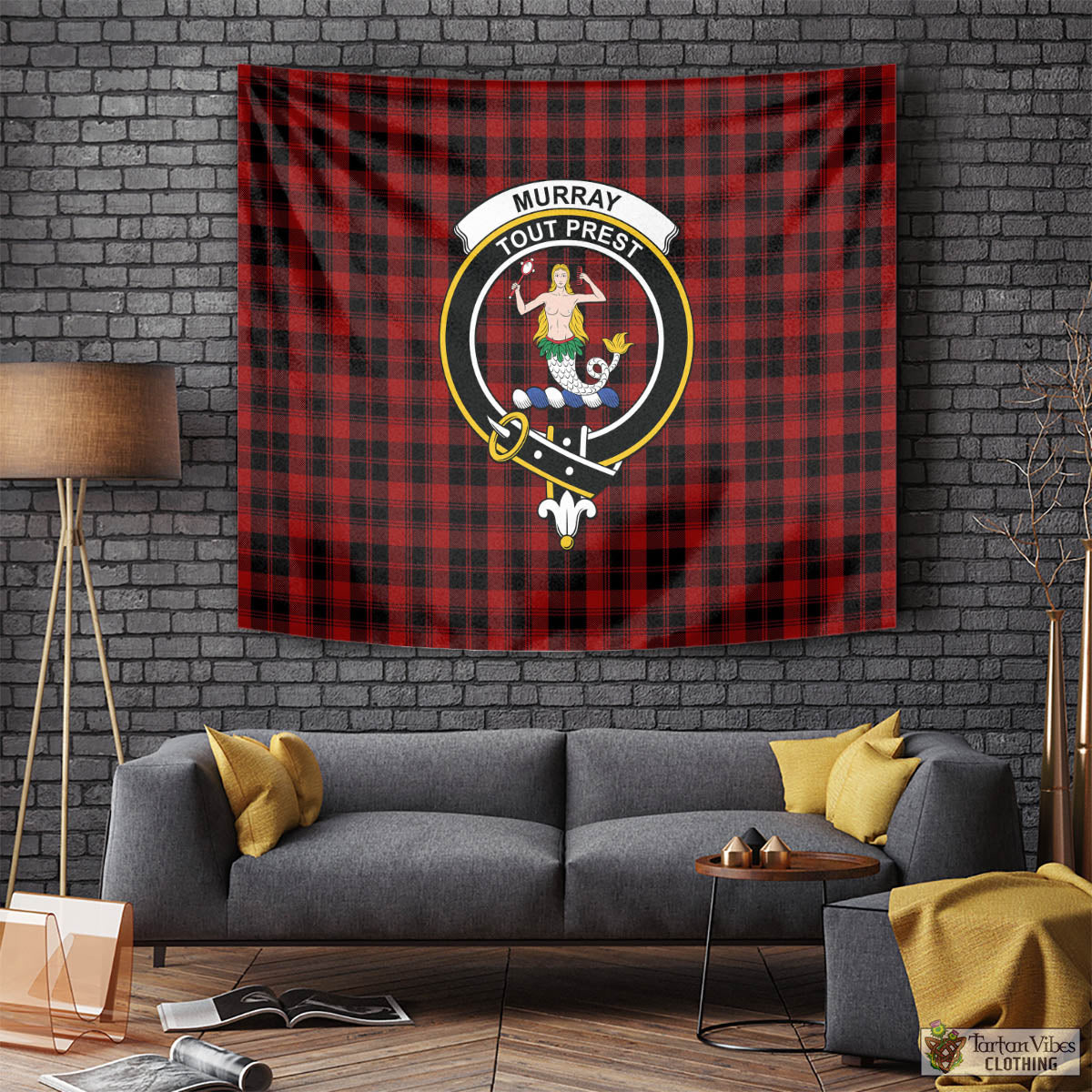 Tartan Vibes Clothing Murray of Ochtertyre Tartan Tapestry Wall Hanging and Home Decor for Room with Family Crest