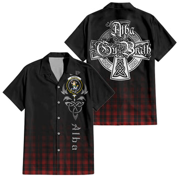 Murray of Ochtertyre Tartan Short Sleeve Button Up Shirt Featuring Alba Gu Brath Family Crest Celtic Inspired