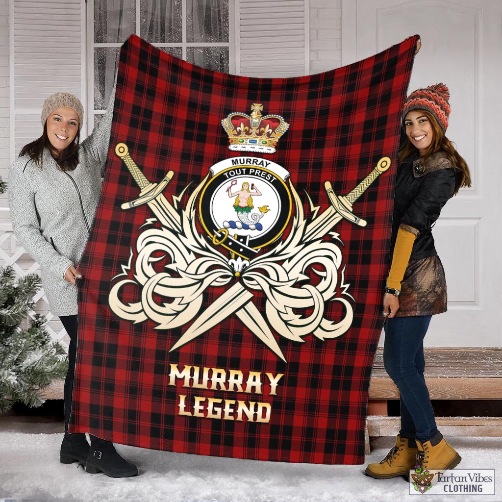 Tartan Vibes Clothing Murray of Ochtertyre Tartan Blanket with Clan Crest and the Golden Sword of Courageous Legacy