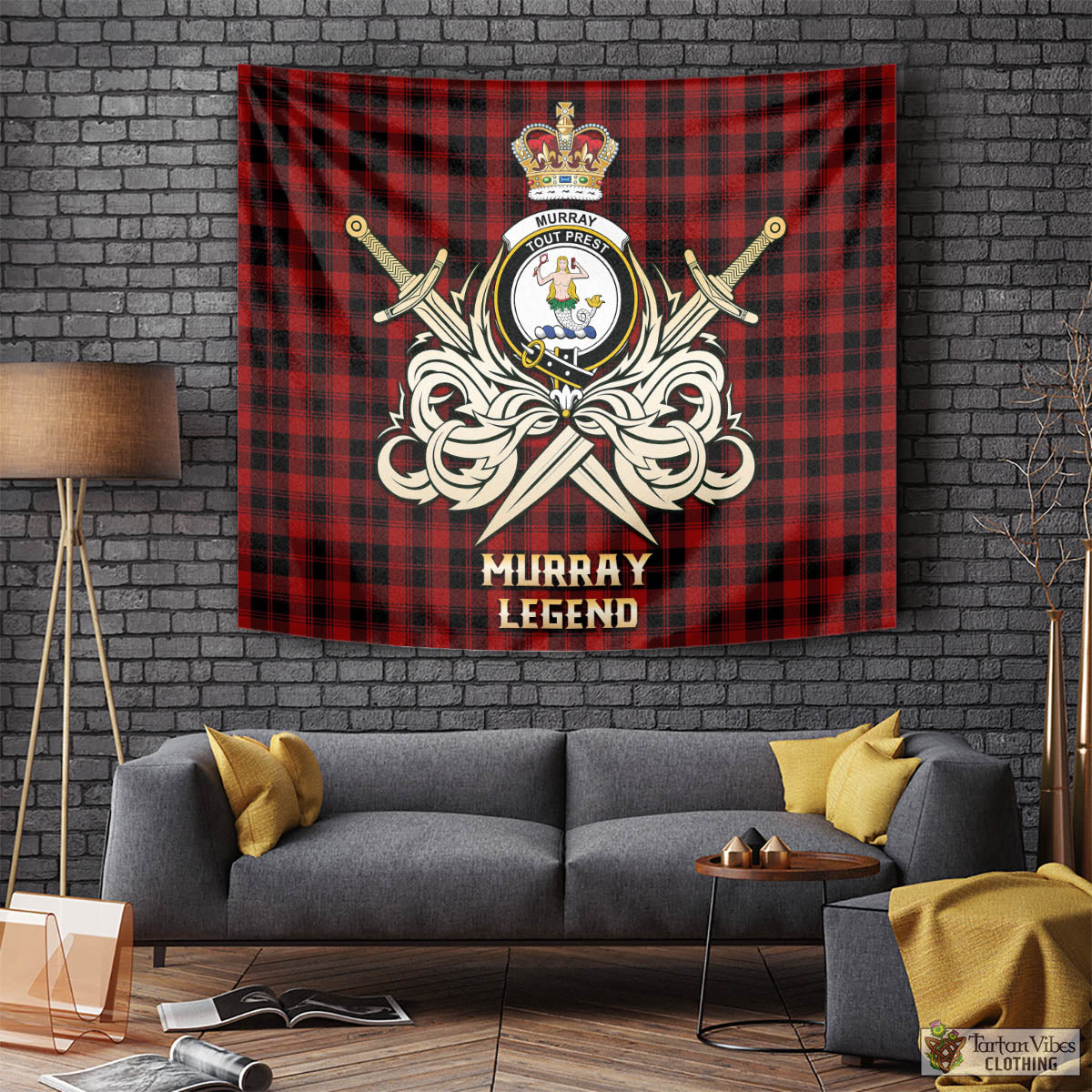 Tartan Vibes Clothing Murray of Ochtertyre Tartan Tapestry with Clan Crest and the Golden Sword of Courageous Legacy