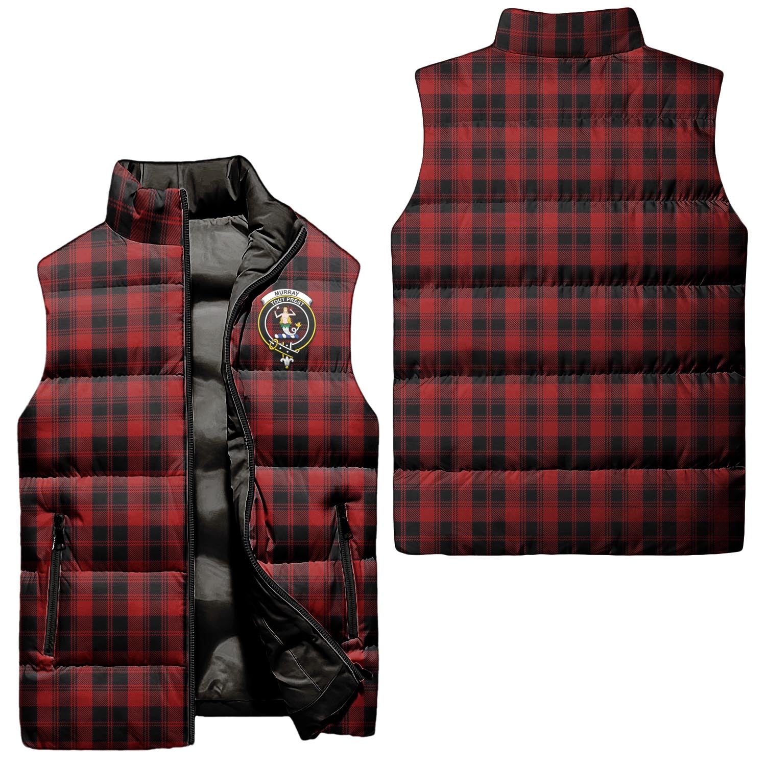 Murray of Ochtertyre Tartan Sleeveless Puffer Jacket with Family Crest Unisex - Tartanvibesclothing