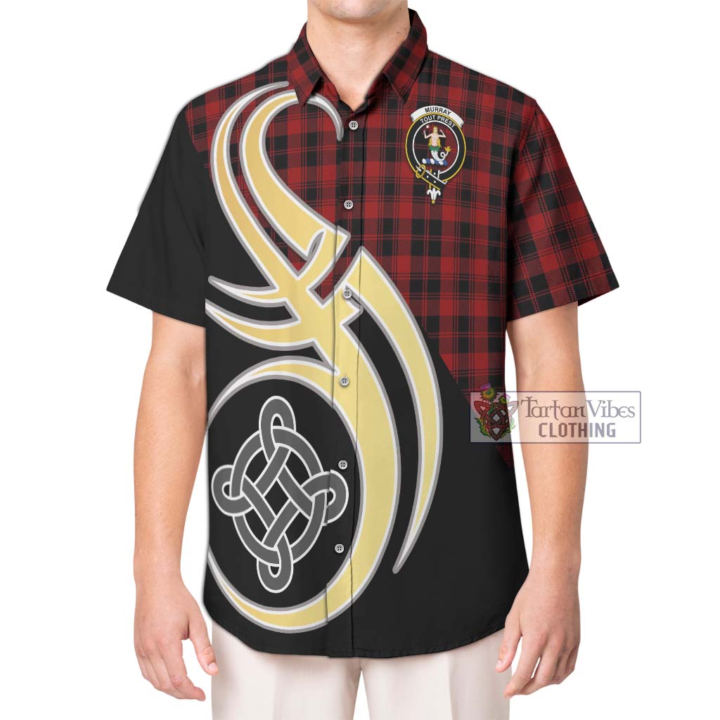 Murray of Ochtertyre Tartan Short Sleeve Button Shirt with Family Crest and Celtic Symbol Style Kid - Tartan Vibes Clothing