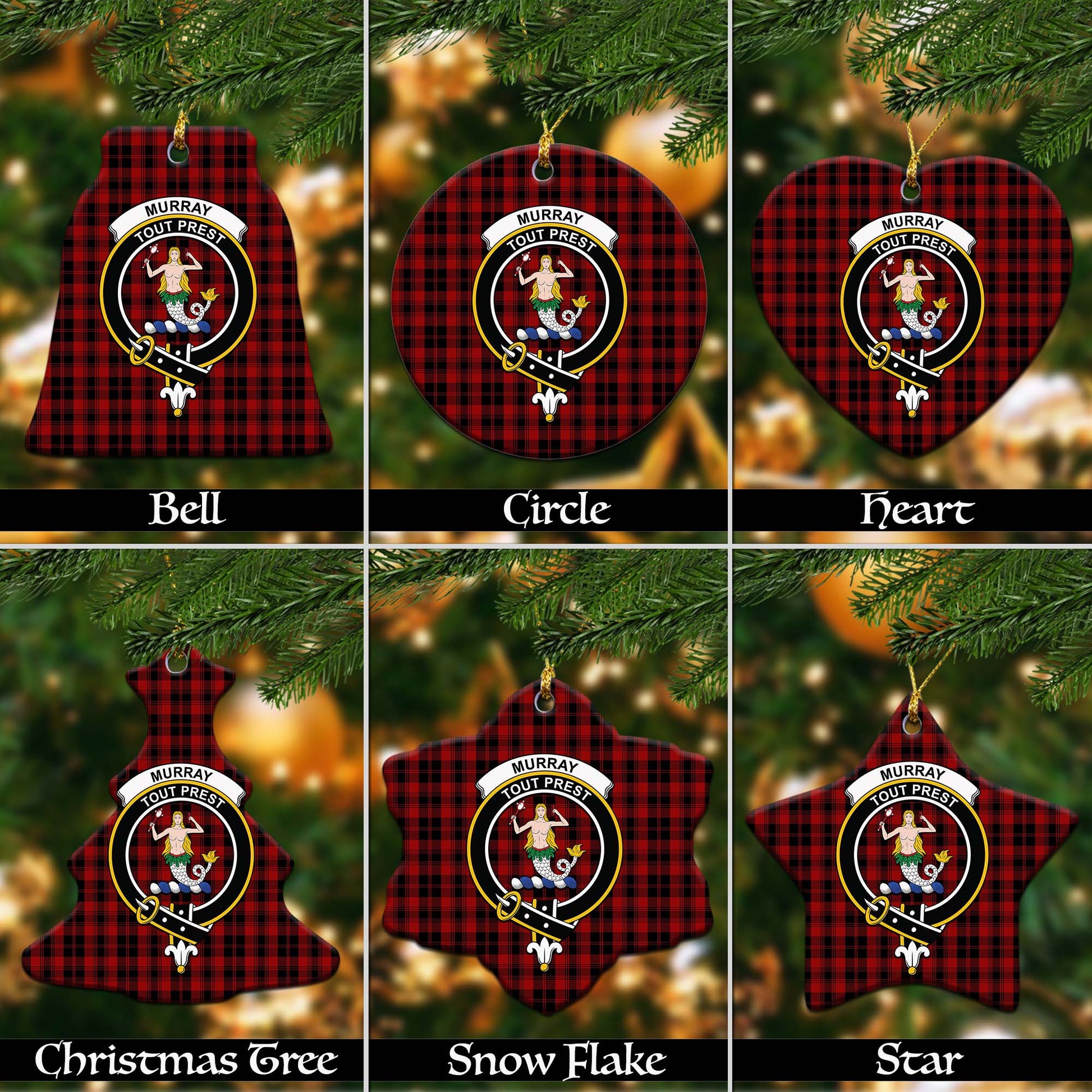 Murray of Ochtertyre Tartan Christmas Ornaments with Family Crest - Tartanvibesclothing