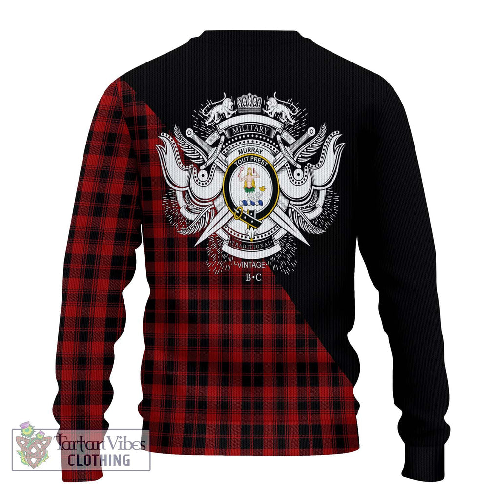 Murray of Ochtertyre Tartan Knitted Sweater with Family Crest and Military Logo Style - Tartanvibesclothing Shop