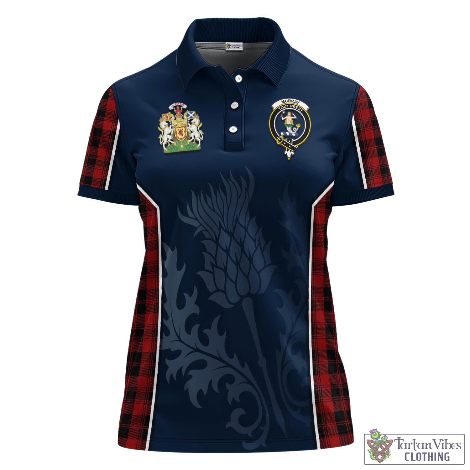 Tartan Vibes Clothing Murray of Ochtertyre Tartan Women's Polo Shirt with Family Crest and Scottish Thistle Vibes Sport Style