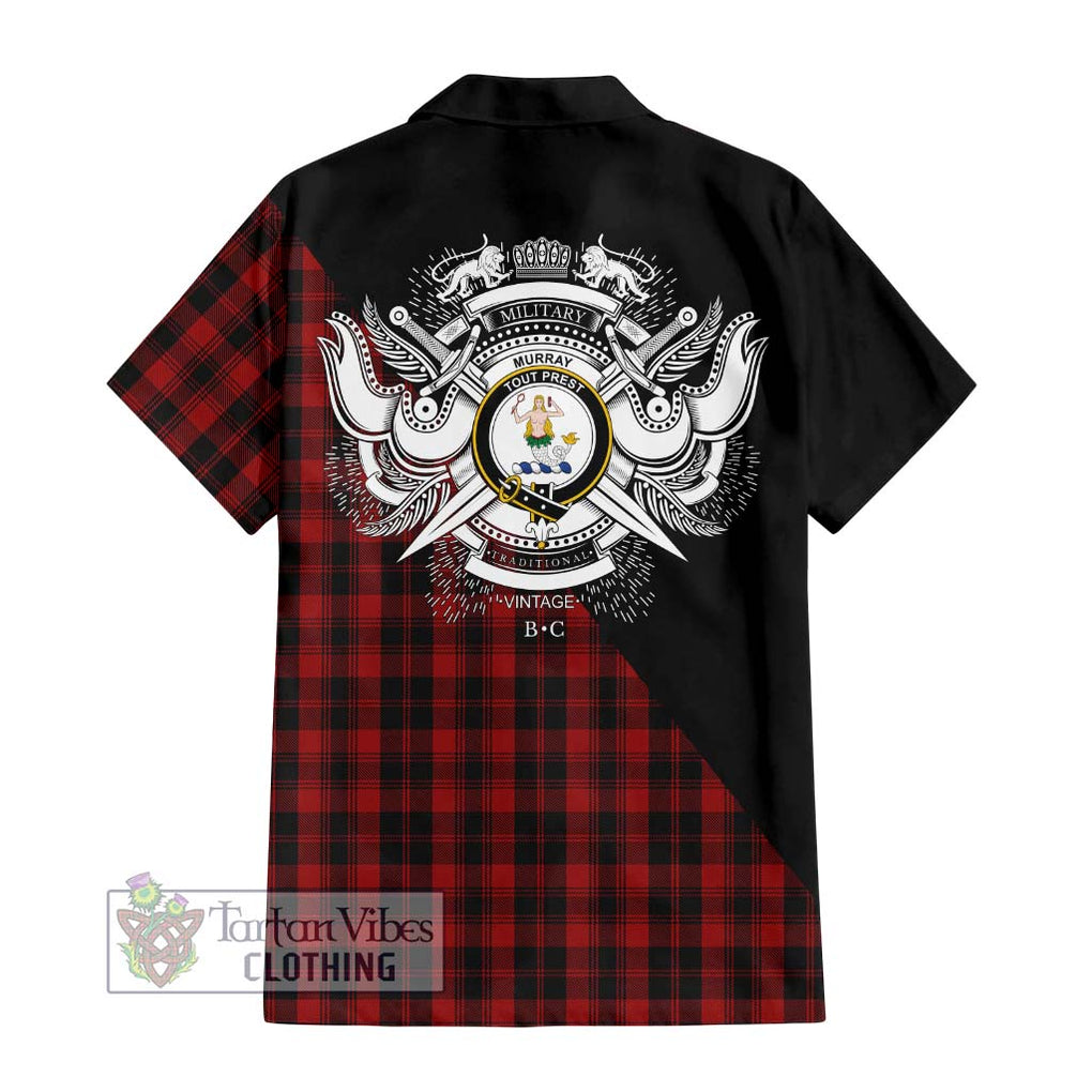 Murray of Ochtertyre Tartan Short Sleeve Button Shirt with Family Crest and Military Logo Style - Tartanvibesclothing Shop