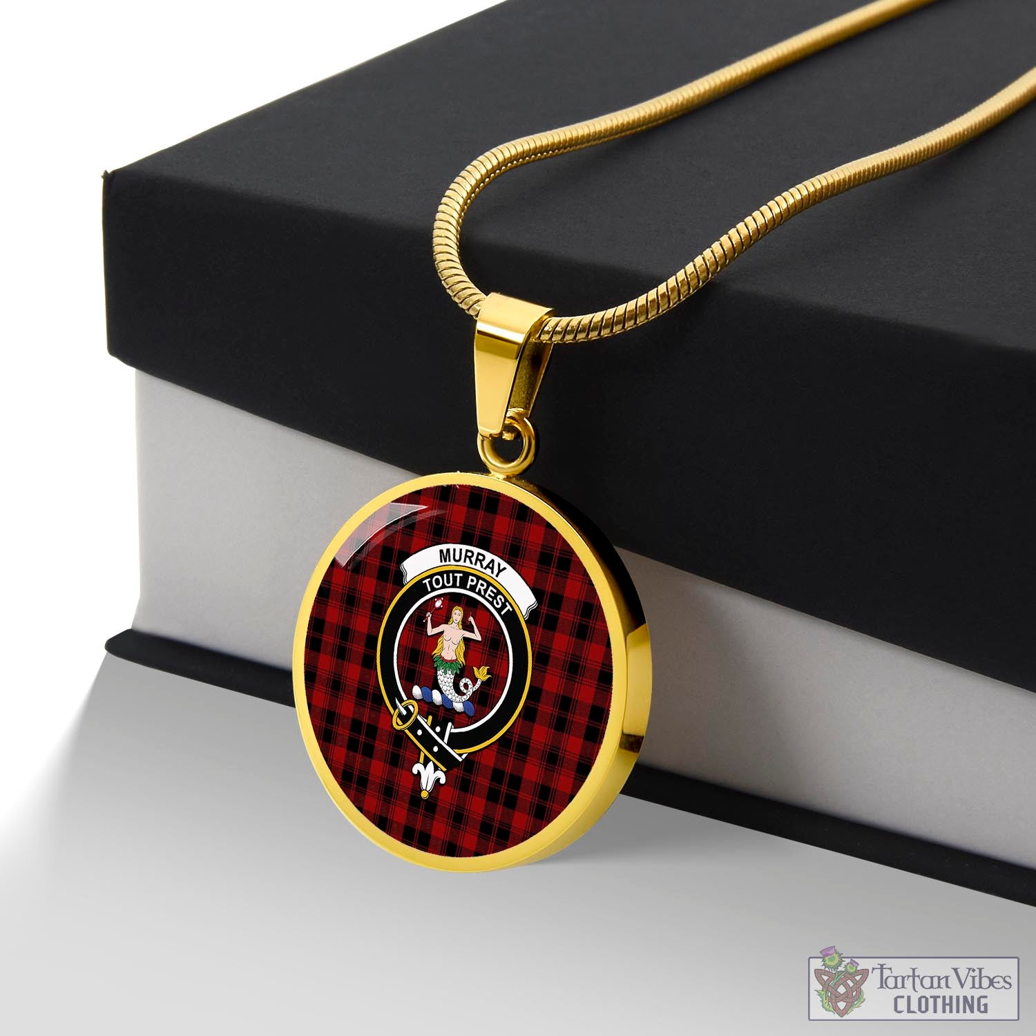 Tartan Vibes Clothing Murray of Ochtertyre Tartan Circle Necklace with Family Crest