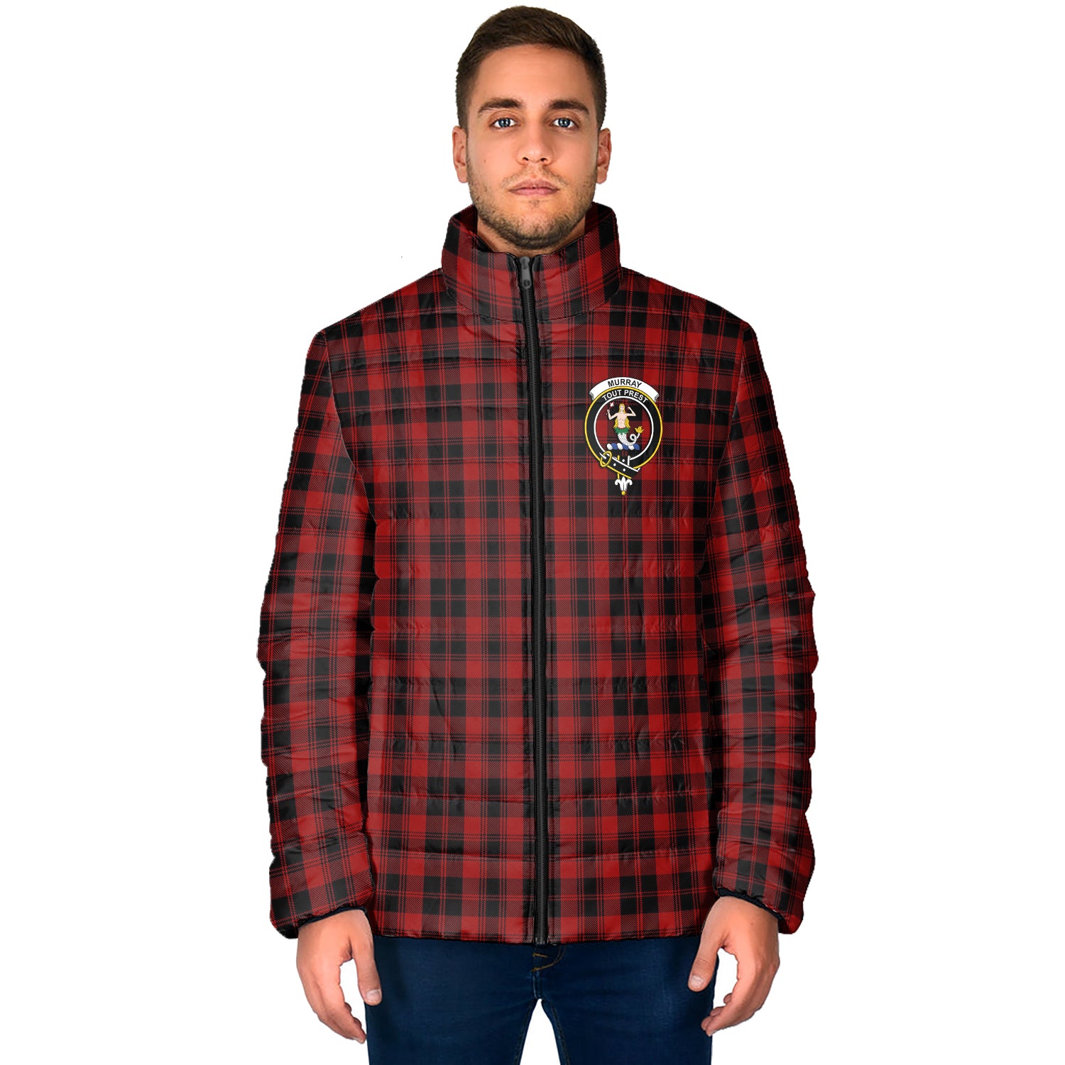 Murray of Ochtertyre Tartan Padded Jacket with Family Crest - Tartan Vibes Clothing