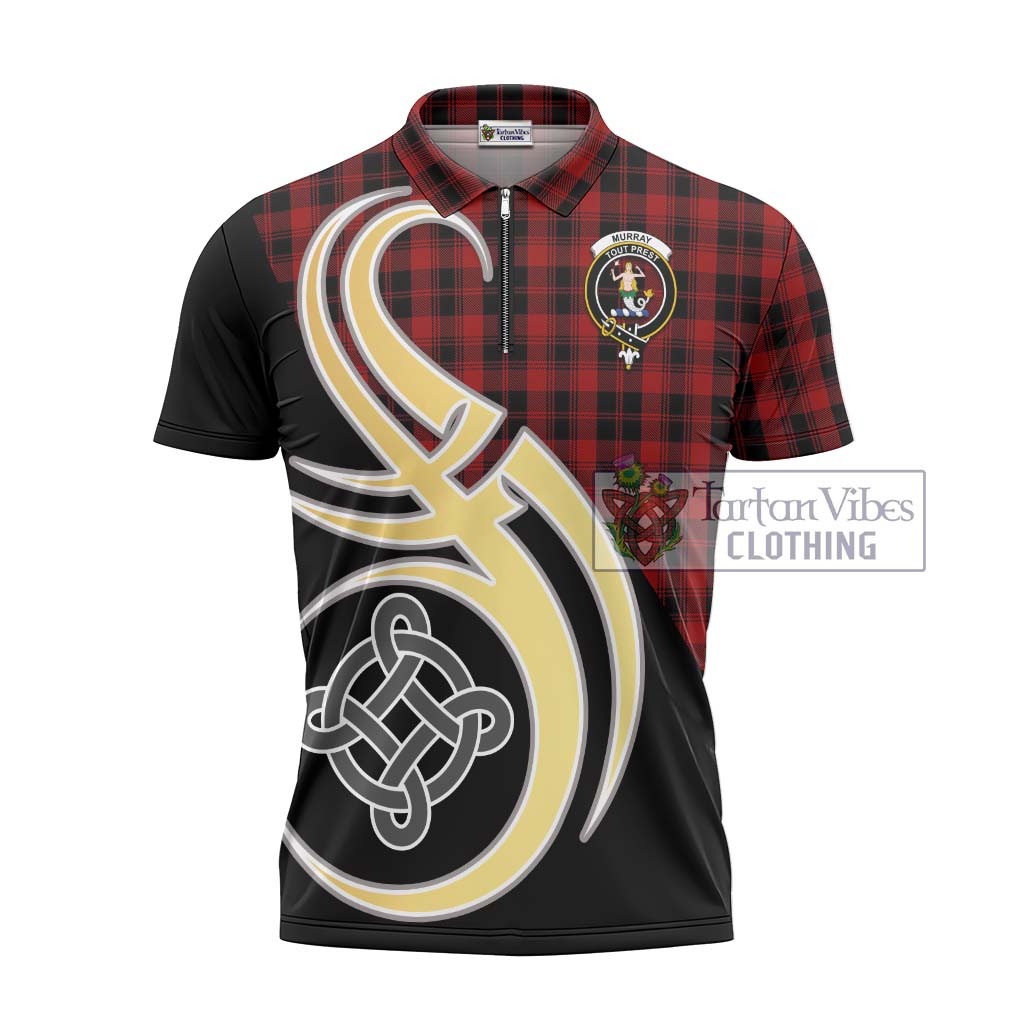 Tartan Vibes Clothing Murray of Ochtertyre Tartan Zipper Polo Shirt with Family Crest and Celtic Symbol Style