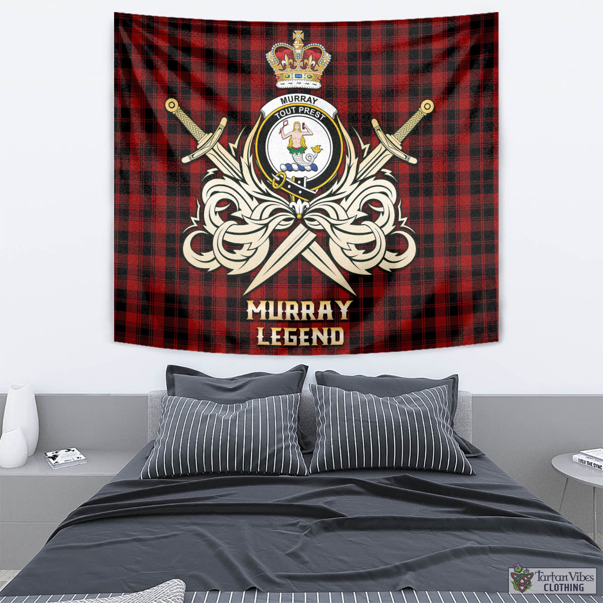 Tartan Vibes Clothing Murray of Ochtertyre Tartan Tapestry with Clan Crest and the Golden Sword of Courageous Legacy