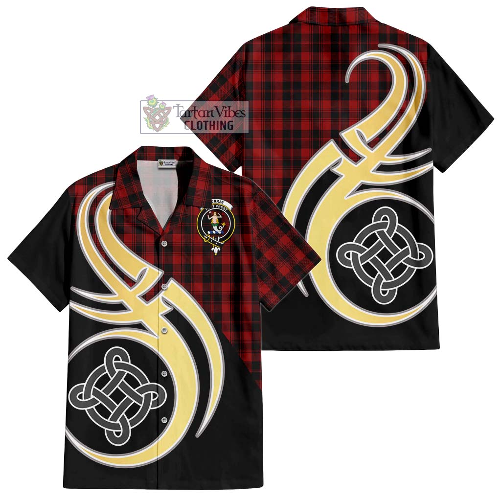 Murray of Ochtertyre Tartan Short Sleeve Button Shirt with Family Crest and Celtic Symbol Style - Tartan Vibes Clothing