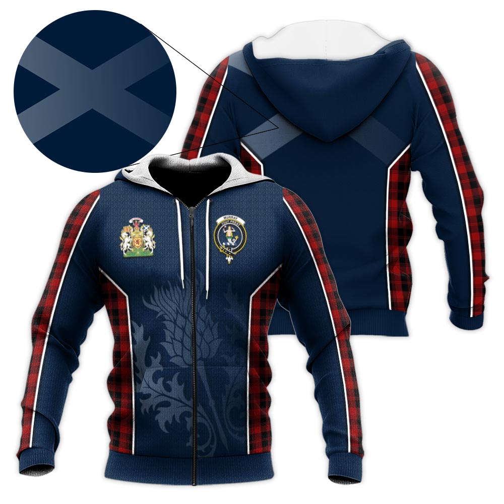 Tartan Vibes Clothing Murray of Ochtertyre Tartan Knitted Hoodie with Family Crest and Scottish Thistle Vibes Sport Style