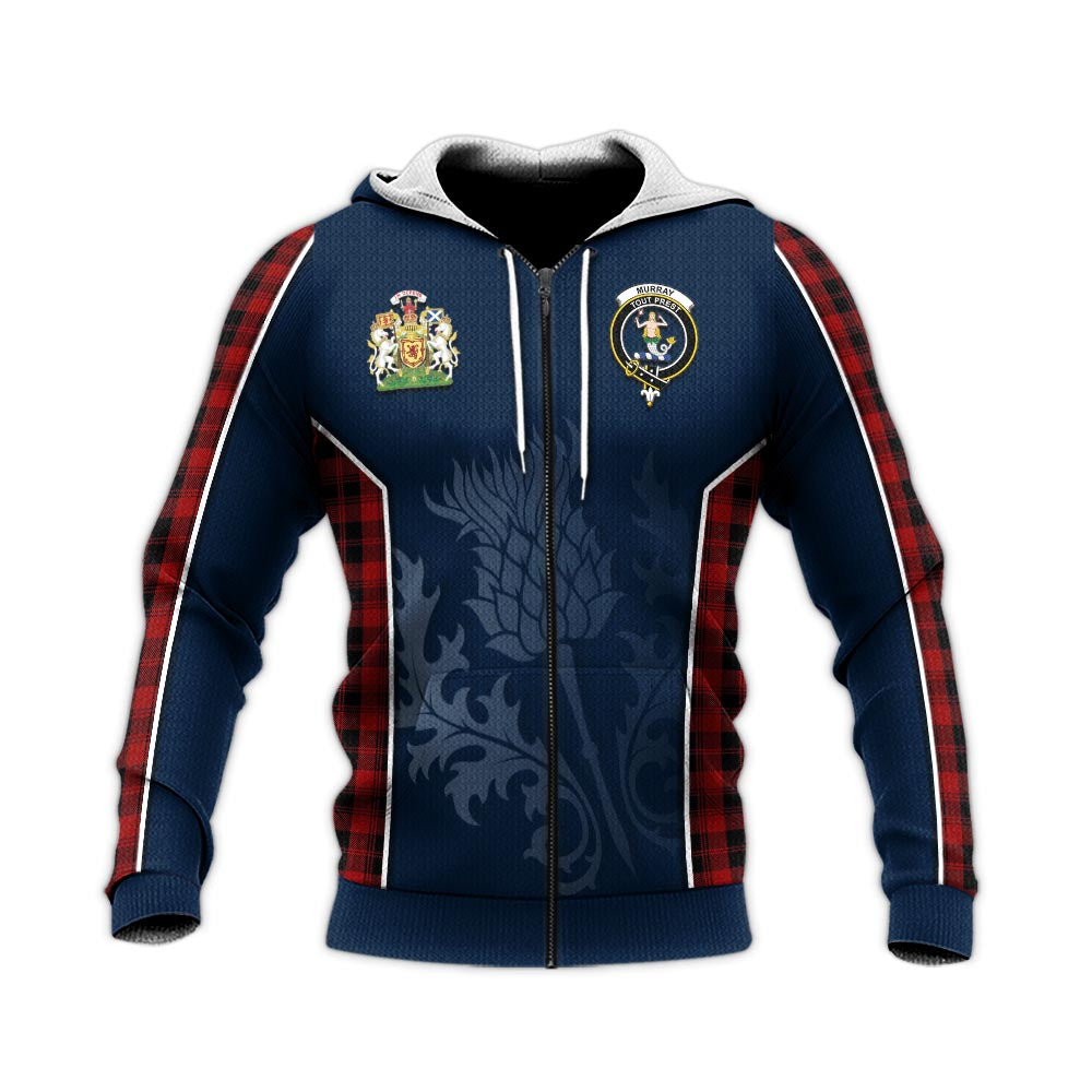 Tartan Vibes Clothing Murray of Ochtertyre Tartan Knitted Hoodie with Family Crest and Scottish Thistle Vibes Sport Style